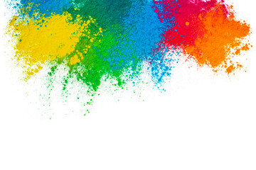 Header top illustrated by multicolor holi paint abstract splashes on white background