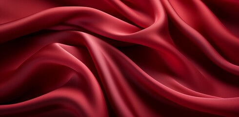 Dark elegant wallpaper made of red silk fabric. Aesthetic fashion, passion and love background. Christmas wallpaper. Generative AI.