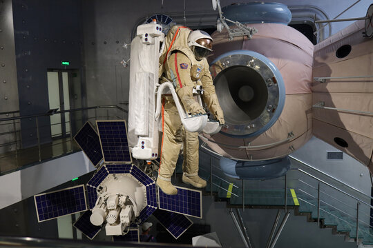 MOSCOW, RUSSIA - AUGUST 8, 2023: Museum of Cosmonautics. Space suit.