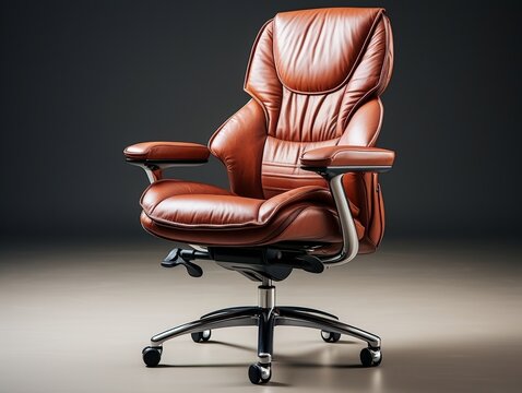 Brown leather office chair on isolated white background generative ai