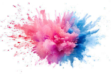 Pink and blue powder explosion isolated on white background