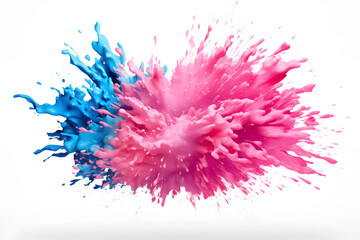 Pink and blue powder explosion isolated on white background