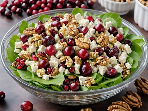 A Bowl Of Cran And Pece Salad With Cherries