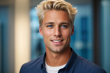 Young and handsome manager man was surprised and excited, opening eyes and mouth. Generative Ai.