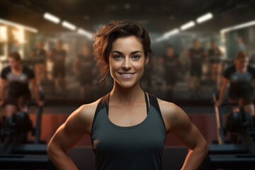 Fototapeta premium potret of female personal trainer at a gym. generative ai.