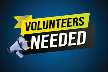 Volunteers needed word concept vector illustration with lines 3d style for social media landing page, template, ui, web, mobile app, poster, banner, flyer, background, gift card, coupon, label	