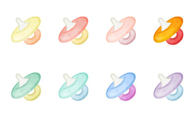 Cute colorful pacifier illustration set.