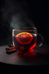 Glass of mulled wine on dark background