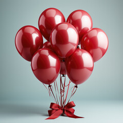 Red air ballons bunch with red bow isolated over light background