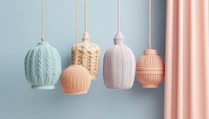  knitted islamic lantern pastel clean color background - obrazy, fototapety, plakaty