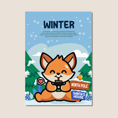 Poster template for winter with cute fox