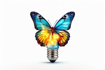 Colorful butterfly sitting on light bulb power. Glass nature electric power. Generate Ai