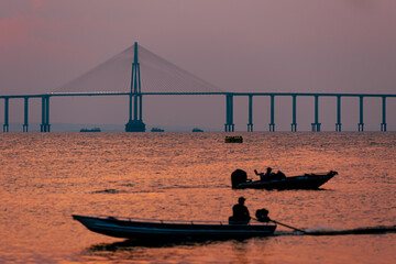 Sunset at the Rio Negro bridge in Manaus, Amazonas