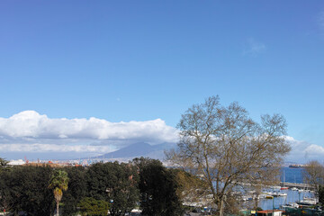 Panoramic view of Naples colorful street in historic city centre, Italy travel photo.
