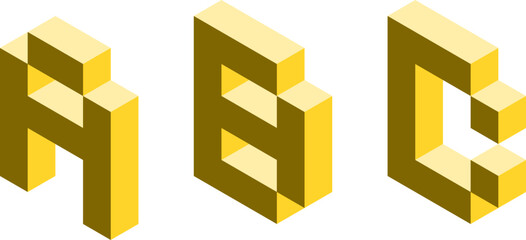 ABC Voxel Art 3D Style Isometric Perspective View Shaded Yellow Letter Icon Illustration. Vector Image.