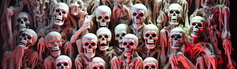  A Background Consisting Of Horrific Skulls And Bony Bodies. Generative AI