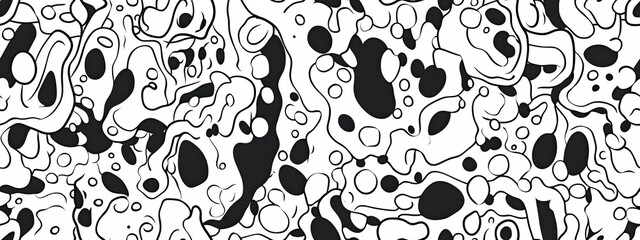 Fototapeta premium Fun playful trendy childish squiggly doodle drawing line art pattern. Seamless abstract chaotic ink pen or marker scribble texture backdrop. Bold black lines on white background