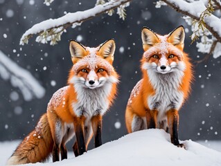 Obraz premium Two Foxes In The Snow