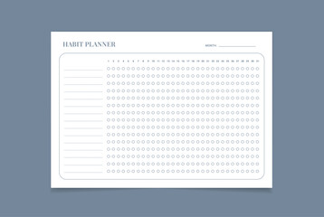 Habit Tracker. Monthly planner habit tracker blank template.