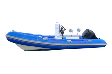 blue inflatable motor boat isolated on white background