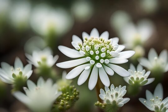Close-up of a white flower of sedum album in the wild