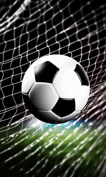 Close-up of Soccer Ball Hitiing Goal Net