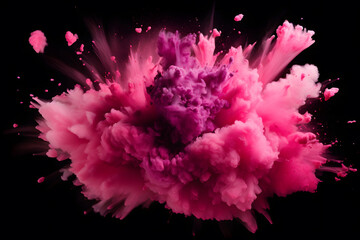 Pink powder explosion isolated on black background - obrazy, fototapety, plakaty