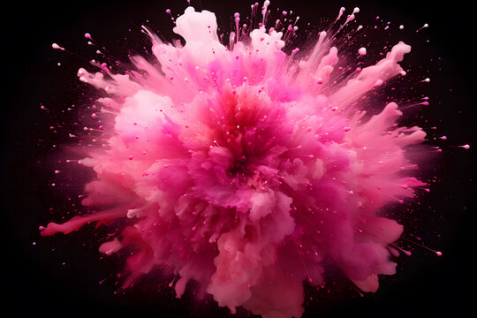 Pink powder explosion isolated on black background