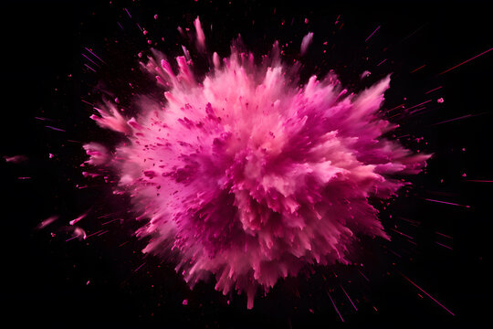 Pink powder explosion isolated on black background