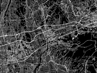 Vector road map of the city of  Fukuroi in Japan with white roads on a black background.