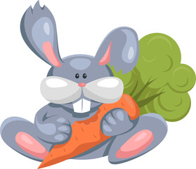Healthy food illustration for vegan. Cartoon bunny with carrot vector cartoon symbol health diet.