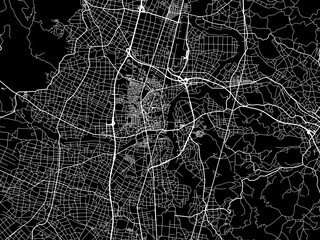 Vector road map of the city of  Hanamaki in Japan with white roads on a black background.