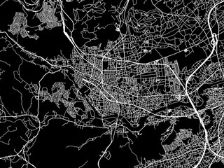 Vector road map of the city of  Hanno in Japan with white roads on a black background.