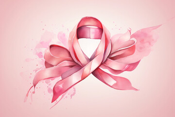 Posters for breast cancer awareness month in October. Realistic pink ribbon symbol. Medical Design. Women's day banner for product demonstration. water color