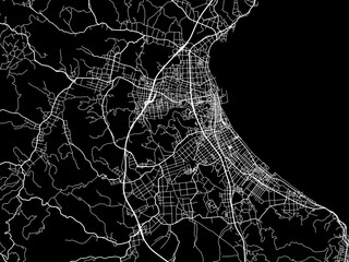 Vector road map of the city of  Himimachi in Japan with white roads on a black background.