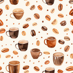 Obraz premium Watercolor Coffee Lover's Delight Digital Paper, Seamless Patterns, DIY Crafts, Instant Download