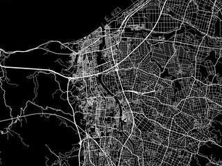 Vector road map of the city of  Joetsu in Japan with white roads on a black background.
