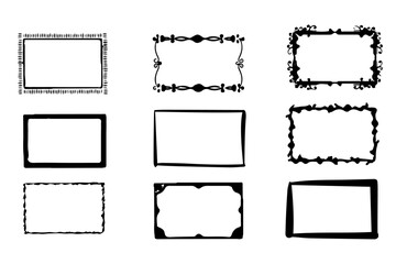 Hand drawn sketch frame set vector. Simple doodle rectangle pencil frame border shape. Hand drawn doodle scribble border element for text quote template. Pencil brush stroke style. Vector illustration