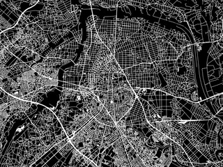 Vector road map of the city of  Kawagoe in Japan with white roads on a black background.