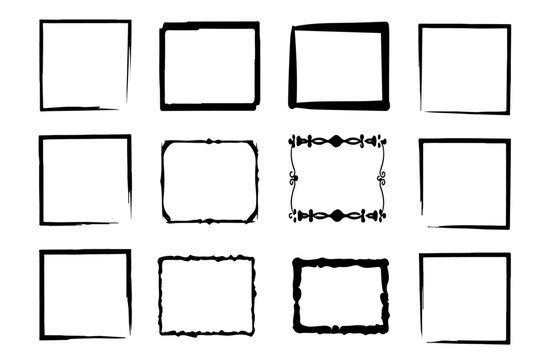 Hand drawn sketch frame set vector. Simple doodle rectangle pencil frame border shape. Hand drawn doodle scribble border element for text quote template. Pencil brush stroke style. Vector illustration