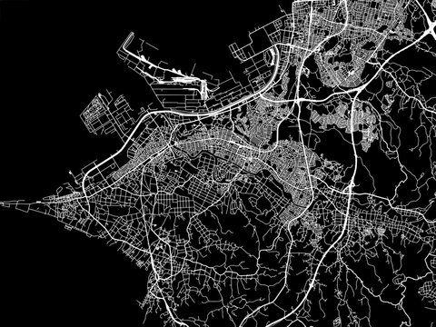 Vector road map of the city of  Kimitsu in Japan with white roads on a black background.