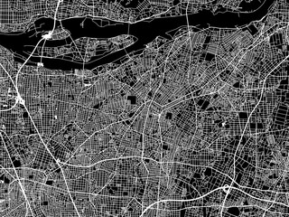 Obraz premium Vector road map of the city of Konan in Japan with white roads on a black background.