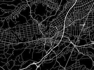 Vector road map of the city of  Kurihara in Japan with white roads on a black background.