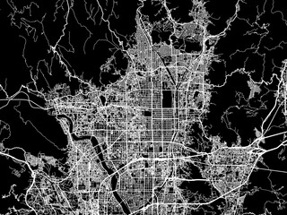 Naklejka premium Vector road map of the city of Kyoto in Japan with white roads on a black background.