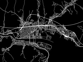 Vector road map of the city of  Mihara in Japan with white roads on a black background.