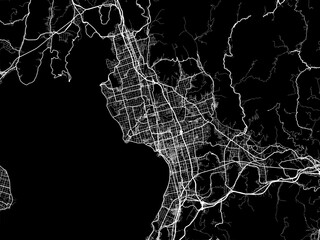 Vector road map of the city of  Nagahama in Japan with white roads on a black background.