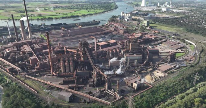 Heavy metal industry, blast furnaces, one of the largest steelworks in Germany, high chimneys, which are part of the sintering plant.