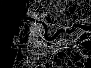 Vector road map of the city of  Noshiro in Japan with white roads on a black background.
