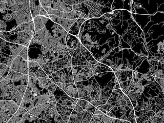 Vector road map of the city of  Nisshin in Japan with white roads on a black background.