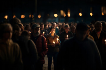 People participating in a candlelight vigil to symbolize peace, harmony, and the rejection of...